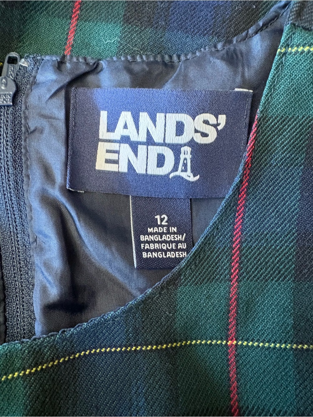 Lands End ( Hunter Plaid ) Navy / Green School Jumper , girls sz 12